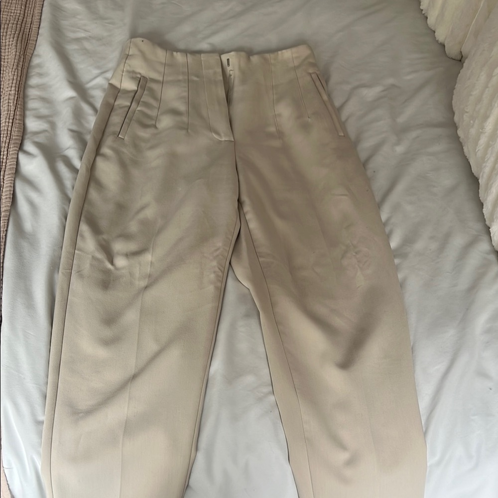 Beige High-Waisted Trousers